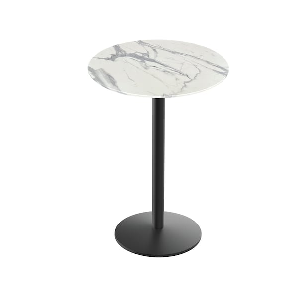 42 Tall OD214 Black Table Base w22 Dia Foot and 36 Dia White Marble Top, IndoorOutdoor